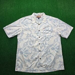 Quiksilver Shirt Mens Large White Blue Floral Vintage Hawaiian Beach Surfer